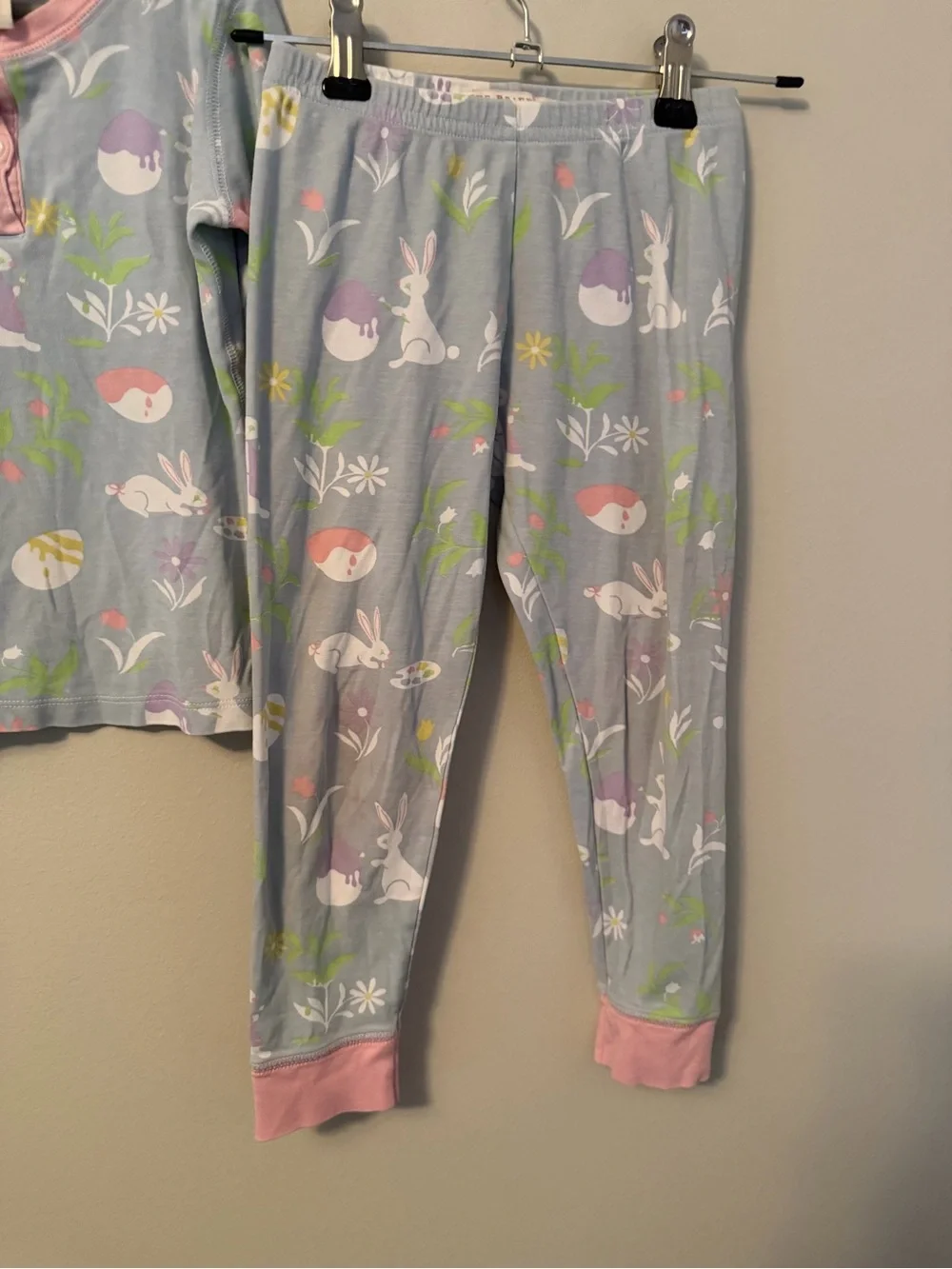 The Beaufort Bonnet Company Light Blue Bunny Print Pajama Set with Pink Trim